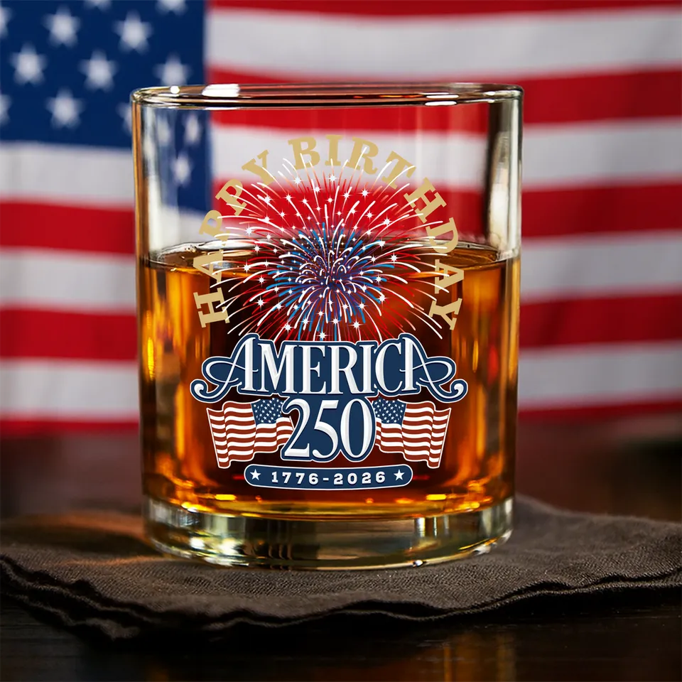 America 250 Semiquincentennial Fireworks Celebration Whiskey Glass, Gift For Whiskey Lover American Glassware