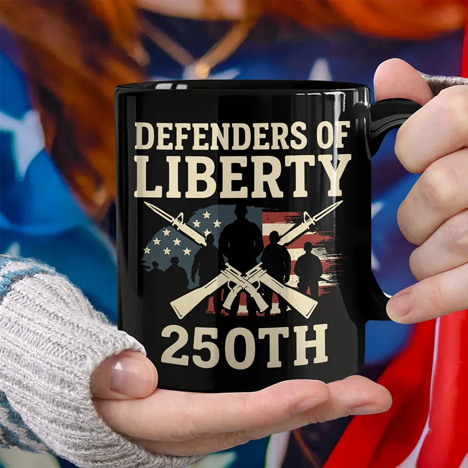 Defenders Of Liberty 250th Anniversary USA Mug, Unique Patriotic Gifts Ceramic Coffee Mug
