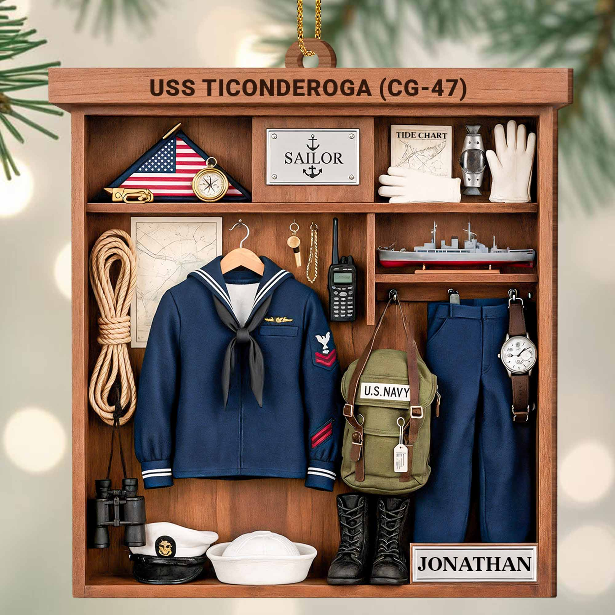 Proud Navy Tradition Wood Ornament, Custom Sailor Elements Christmas Ornament, Gift For Navy Veterans