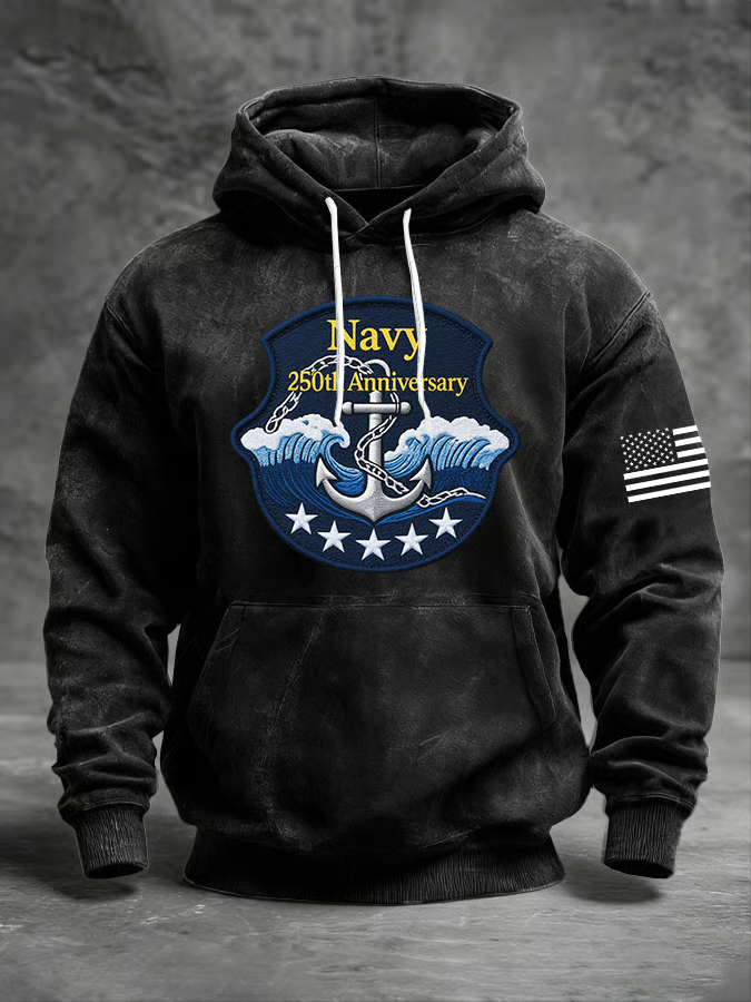 Men's Casual Long-Sleeved USA 250th Anniversary Hoodie, Black Hooded Jumper 4th Of July Gift