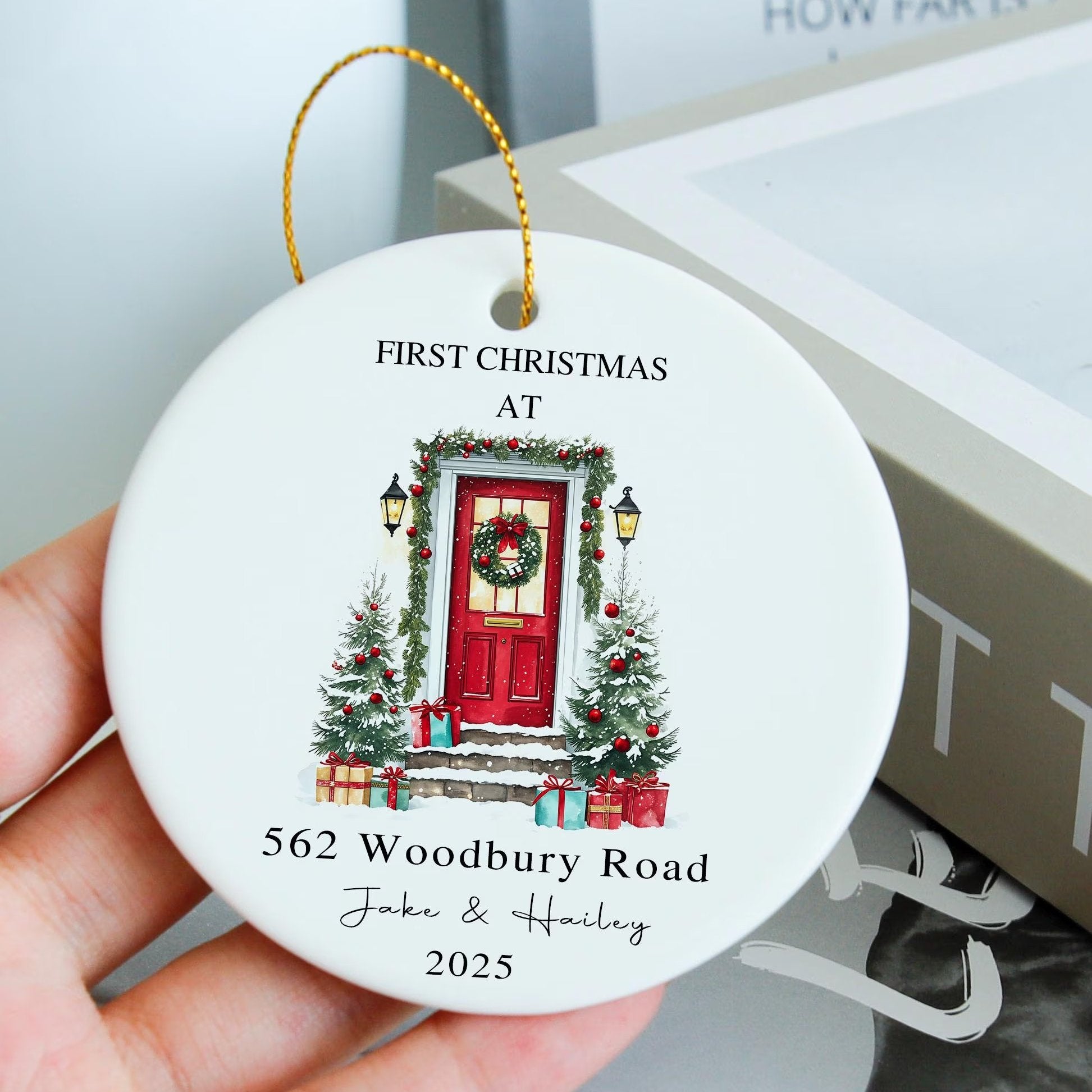 First Christmas In Our New Home Ornament, Custom Ceramic Ornament, Gift For Engaged Couples