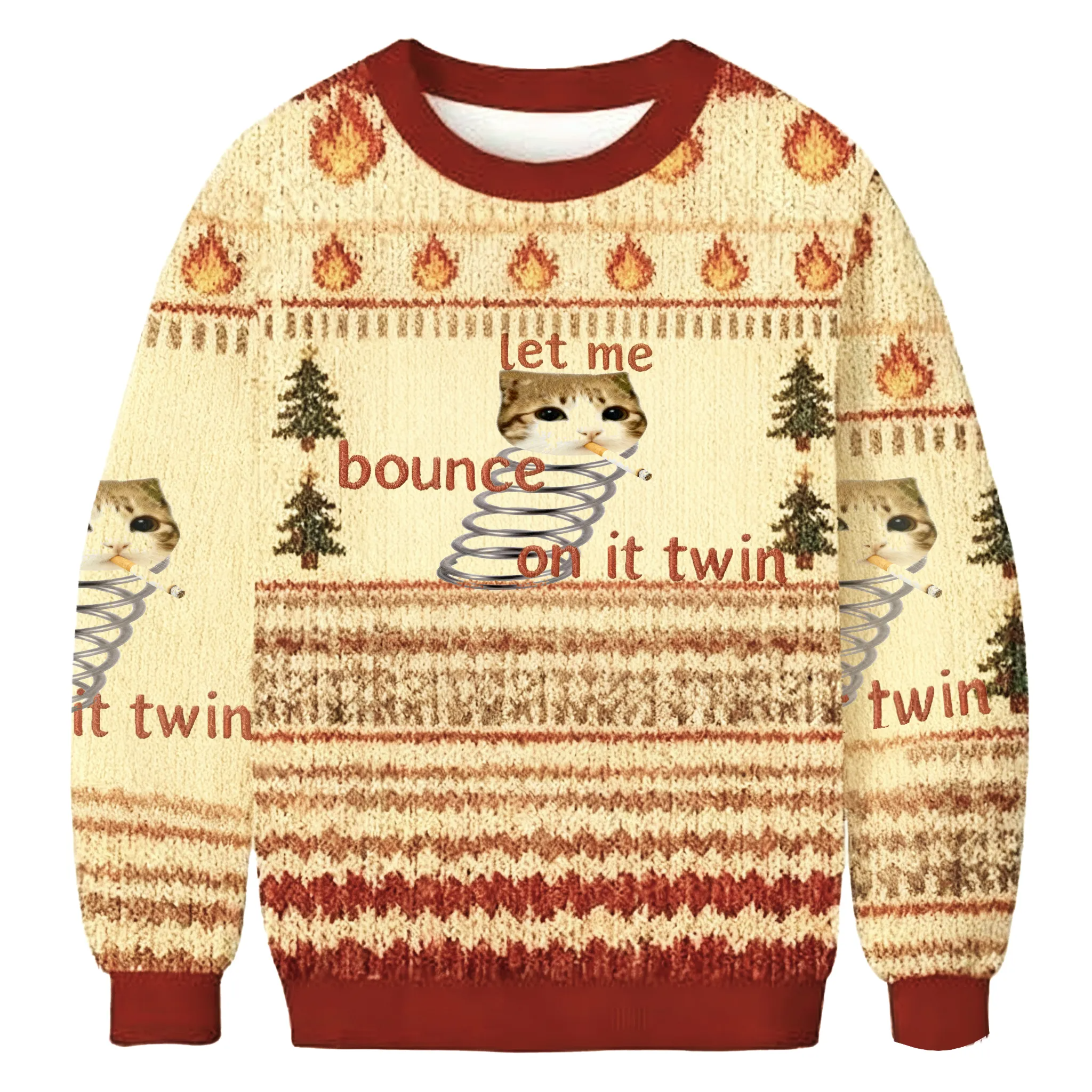 Cat Let Me Bounce On It Twin Funny Ugly Sweater, Ugly Xmas Sweater, Christmas Ugly Sweatshirt