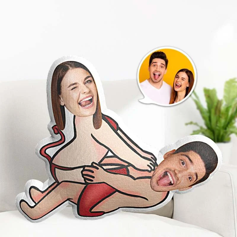 Custom Face Naughty Couple Funny Throw Pillow, Pillow For Couple, Personalized Valentines Gift