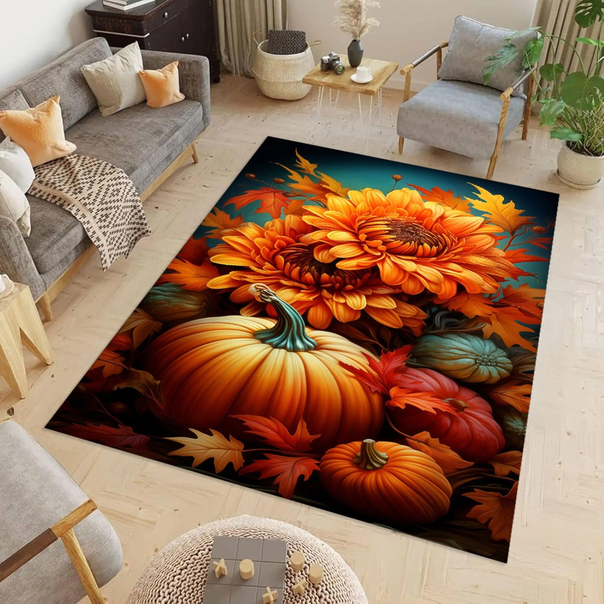 Autumn And Pumpkins Halloween Rug, Halloween Decorations Indoor, Living Room Rug, Halloween Gifts
