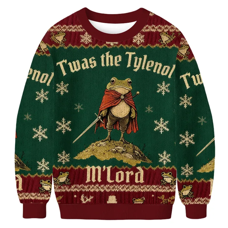 Twas The Tylenol M'Lord Frog Green Funny Ugly Sweater, Ugly Xmas Sweater, Christmas Ugly Sweatshirt