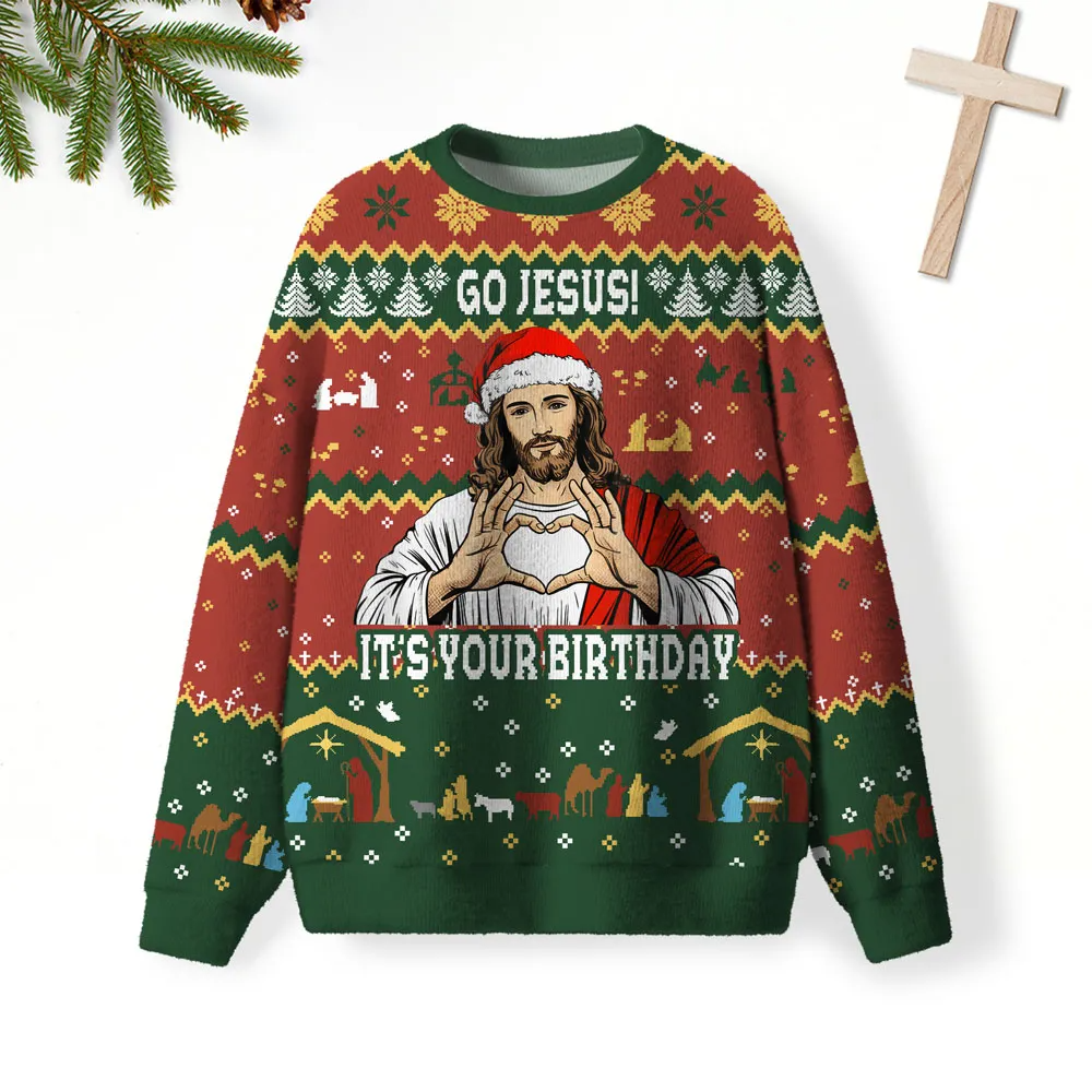 Go Jesus It’s Your Birthday Christian Funny Ugly Sweater, Ugly Xmas Sweater, Christmas Ugly Sweatshirt