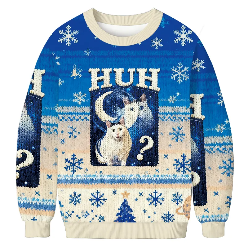 Huh Cat Funny Dank Meme Moon Ugly Sweater, Funny Ugly Christmas Sweater, Christmas Ugly Sweatshirt, Cat Lover Gift
