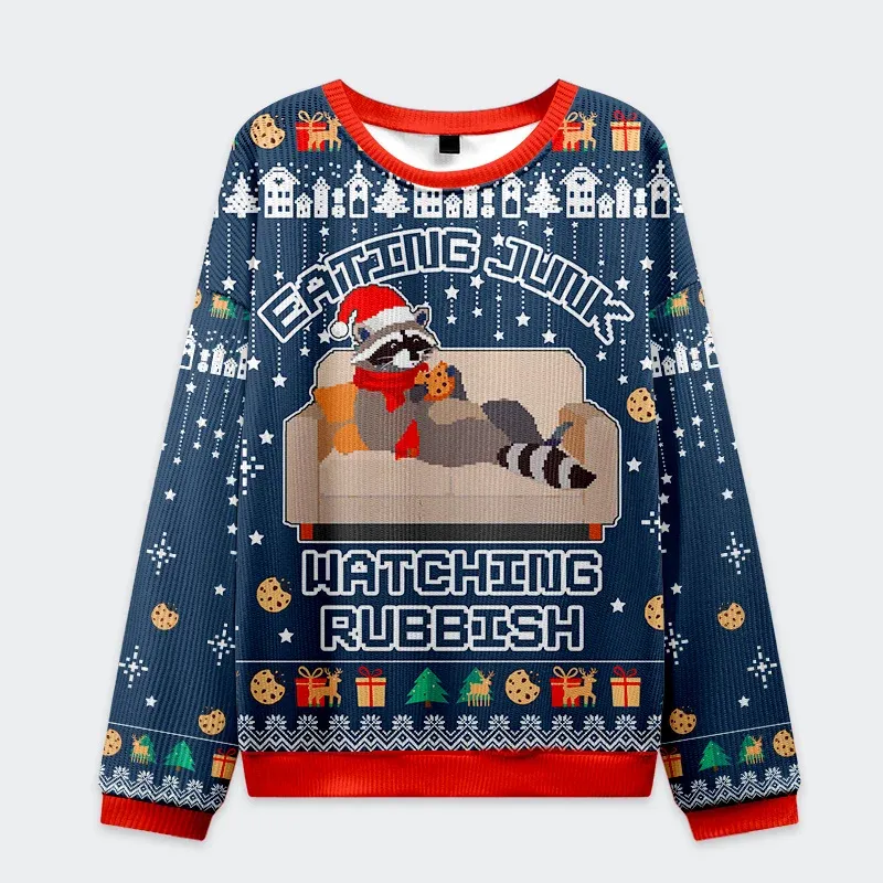 Raccoon Eats Pie Funny Ugly Sweater, Ugly Xmas Sweater, Christmas Ugly Sweatshirt