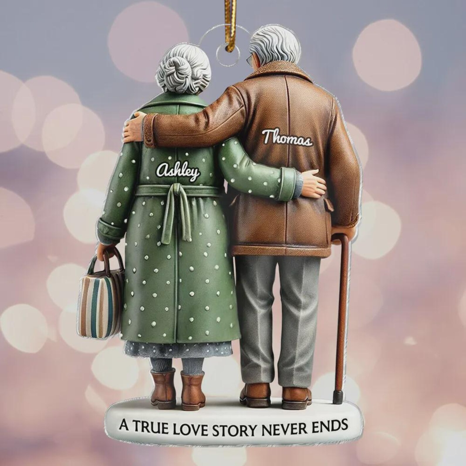 A True Love Story Never Ends Old Couple Acrylic Ornament, Christmas Ornament For Couple, Couple Christmas Gift
