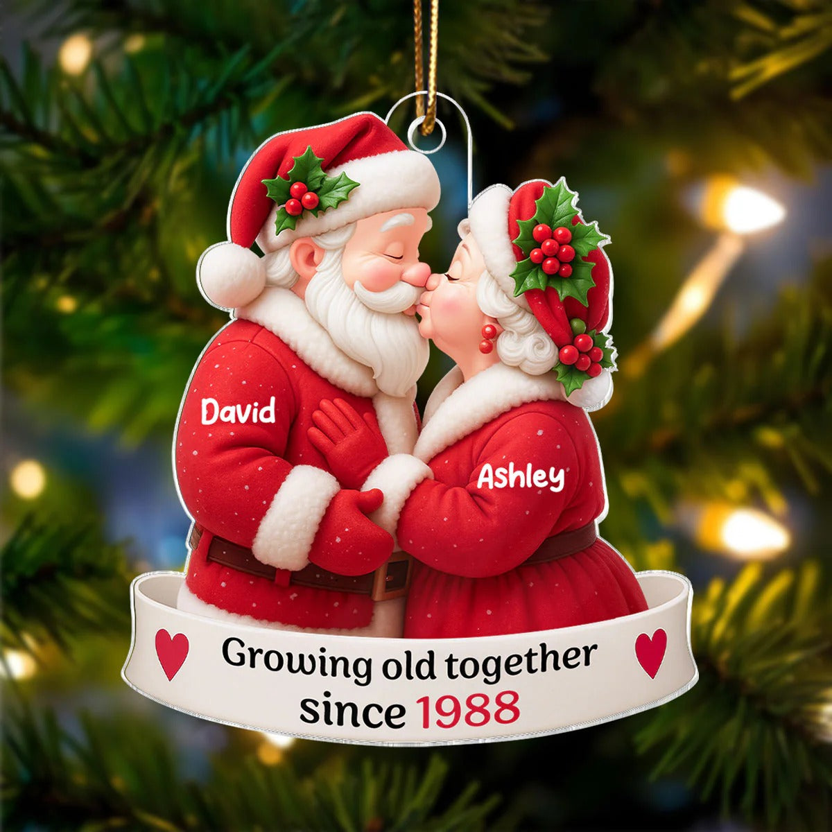 Santa Couple Growing Old Together Personalized Acrylic Ornament, Custom Christmas Ornaments