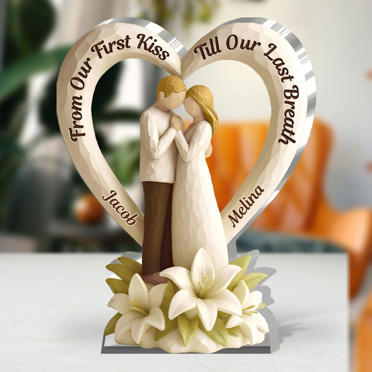 From Our First Kiss Till Our Last Breath White Lily Flower Acrylic Plaque, Valentine Couple Gift