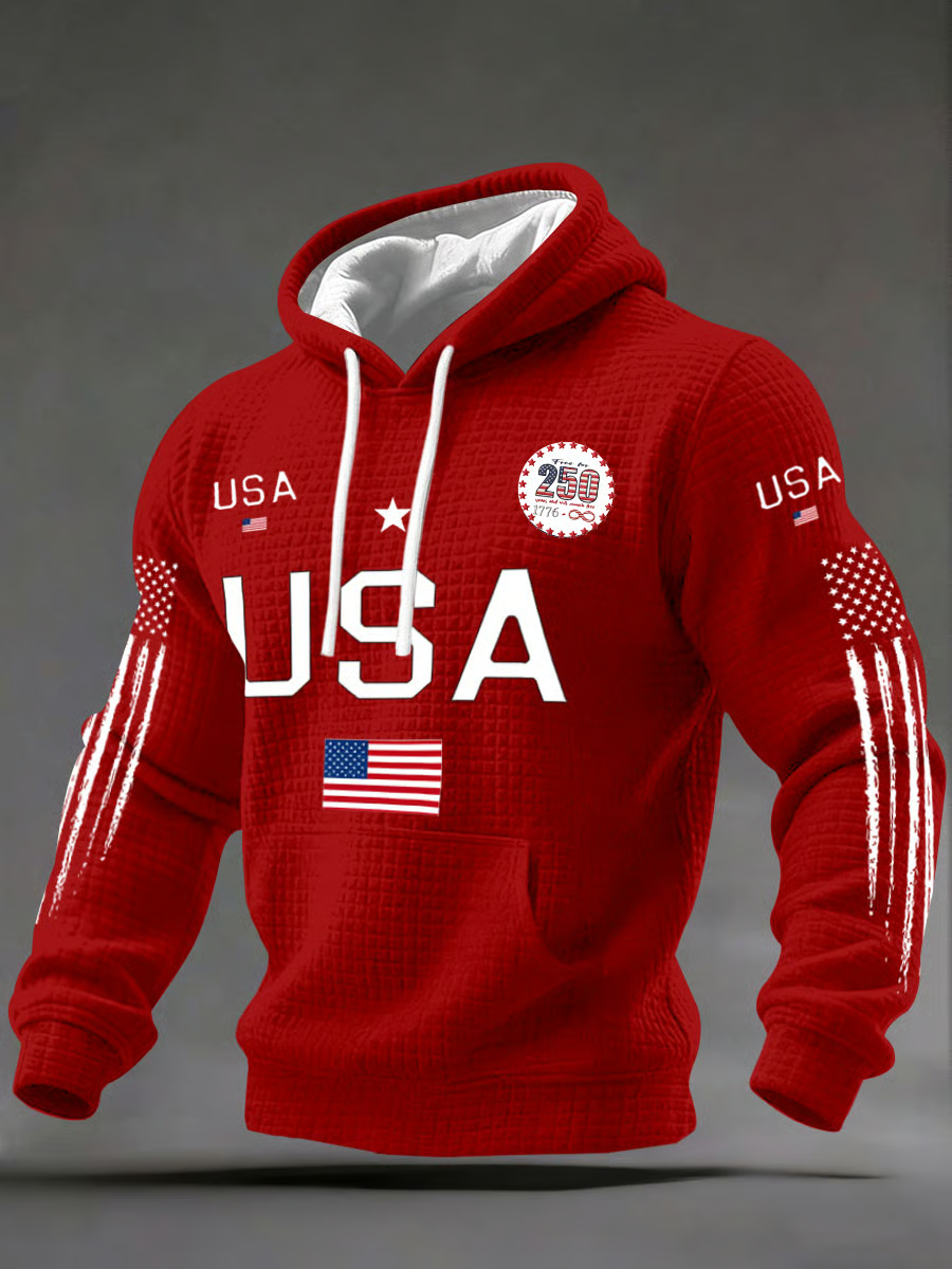 USA 250th Anniversary Hoodie, Independence Day Apparel, Red Hooded Jumper 4th Of July Gift