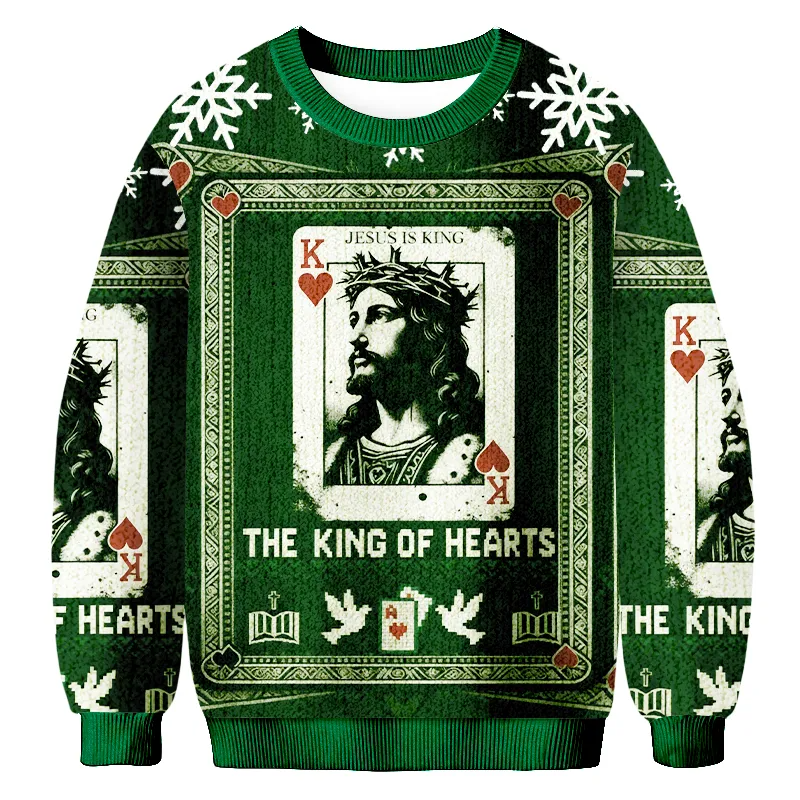 The King Of Hearts Jesus Ugly Sweater, Funny Christmas Ugly Sweatshirt, Christmas Gift For Christian
