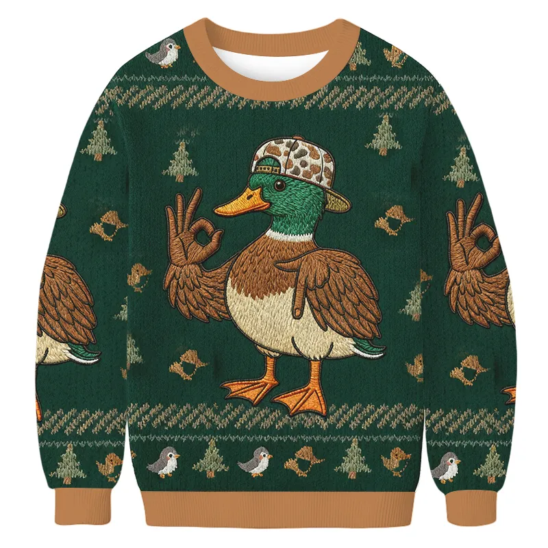 The Duck Is Making An OK Sign Funny Ugly Sweater, Ugly Xmas Sweater, Christmas Ugly Sweatshirt