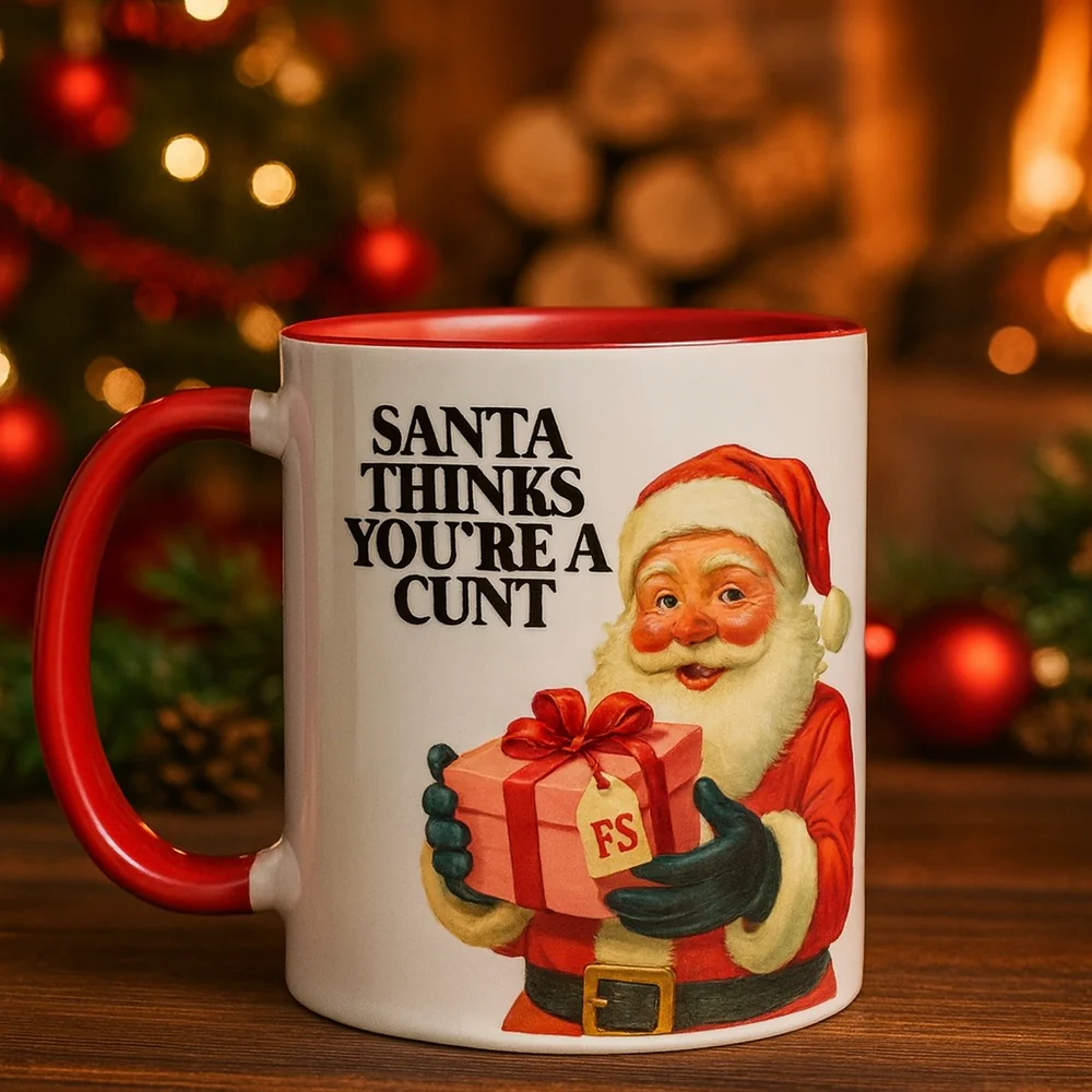 Santa Thinks Fun Christmas Ceramic Mugs, Funny Ceramic Mug, Funny Coffee Mugs