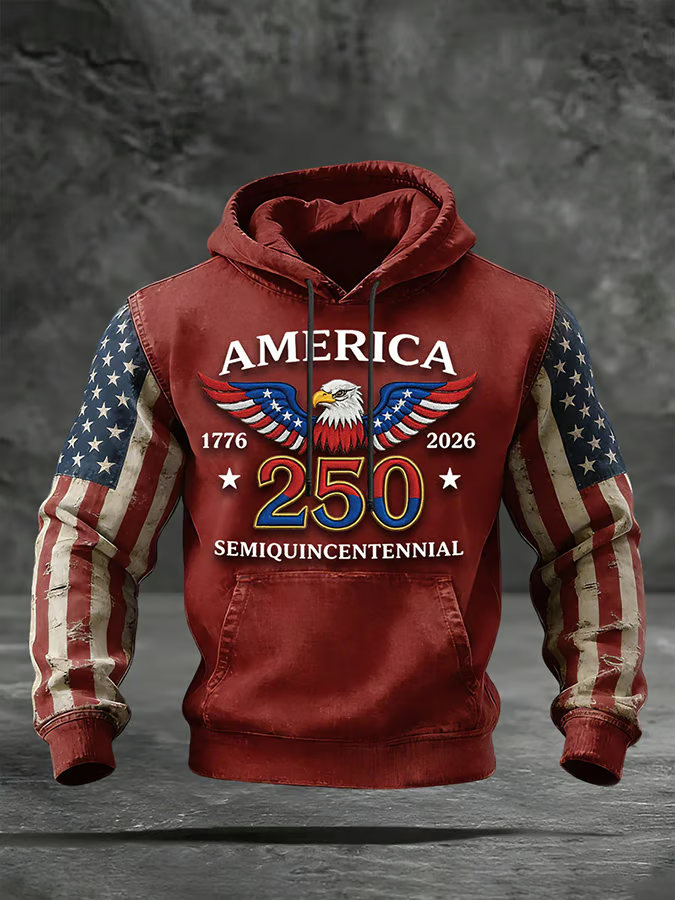 Men's 250th Anniversary Of The United States Commemorating Hoodie, Red Hooded Jumper 4th Of July Gift