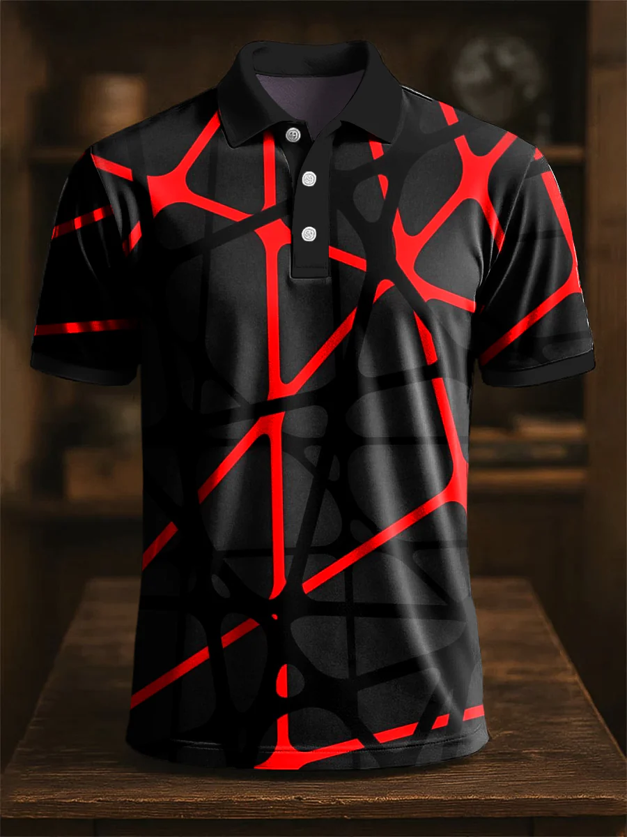 Men's Abstract Irregular Lines Art Printing Casual Business Polo Shirt, Polo Shirts For Men, Golf Gift For Men