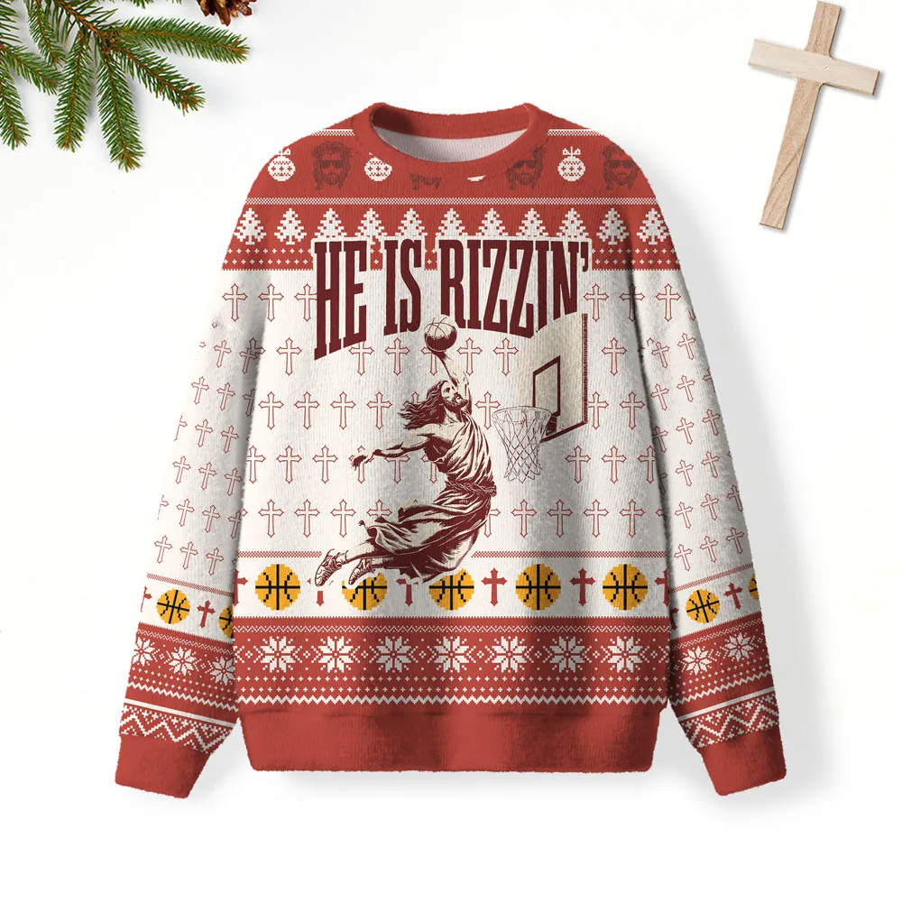 He Is Rizzin Furry Christian Funny Ugly Sweater, Ugly Xmas Sweater, Christmas Ugly Sweatshirt