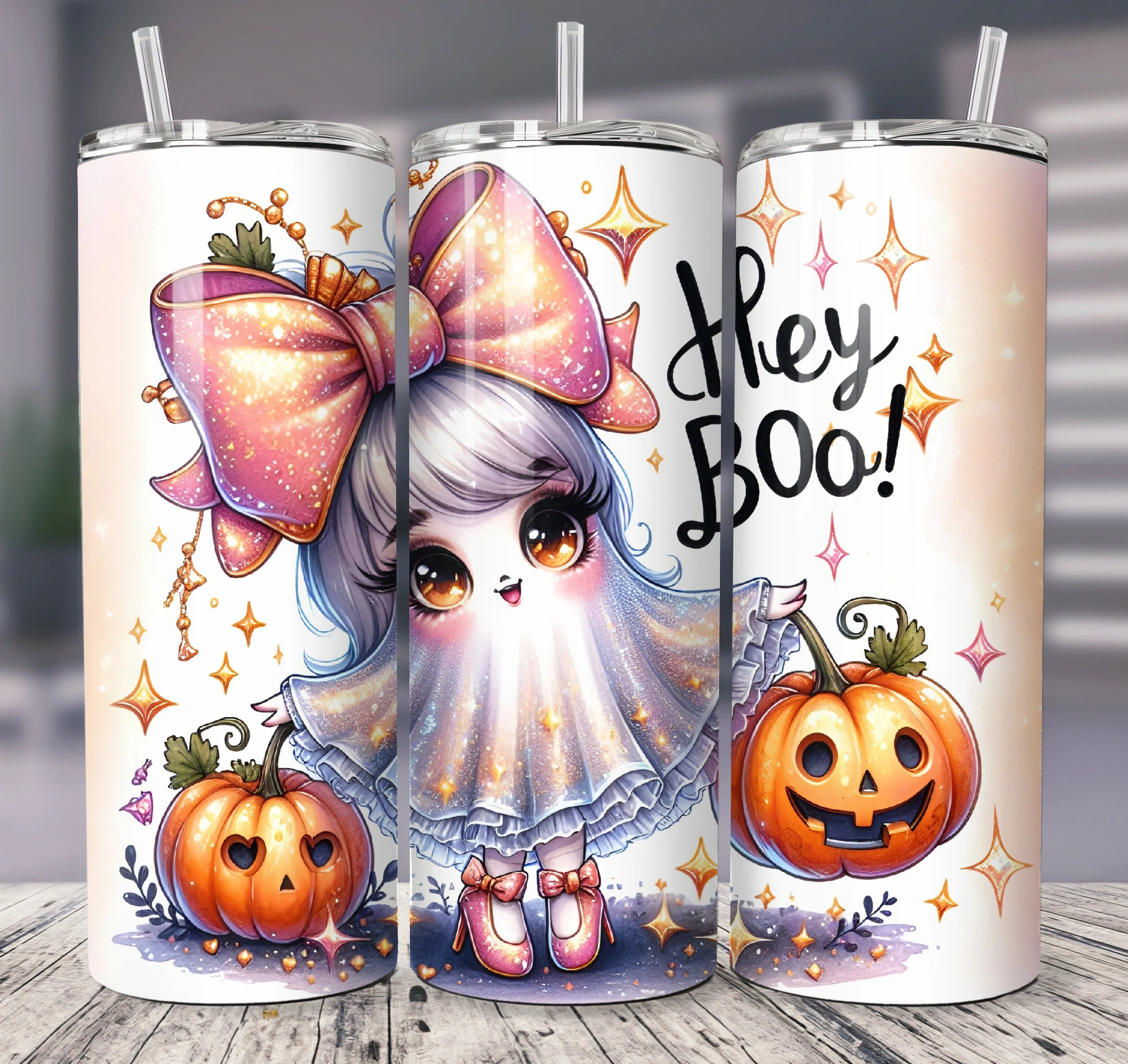Hey Boo 20oz 30oz Tumbler, Cute Ghost Coquette, Halloween Costumes, Halloween Gifts
