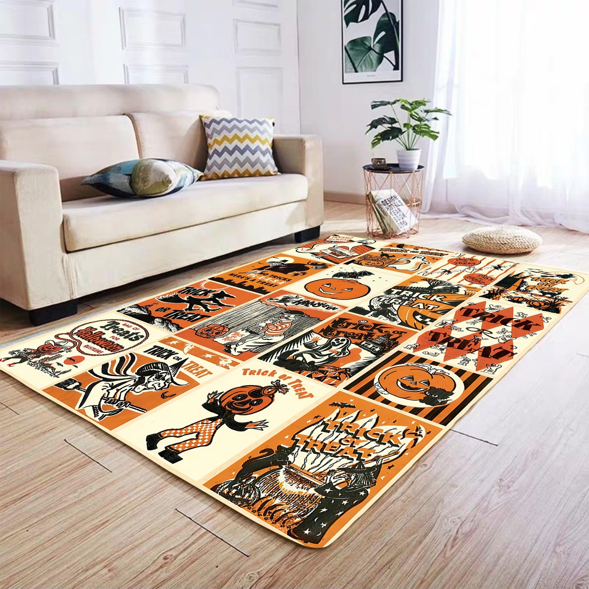 Spooky Season Jack-o'-latern Pumpkin Halloween Rug, Decorative Rug, Living Room Rug, Halloween Gifts