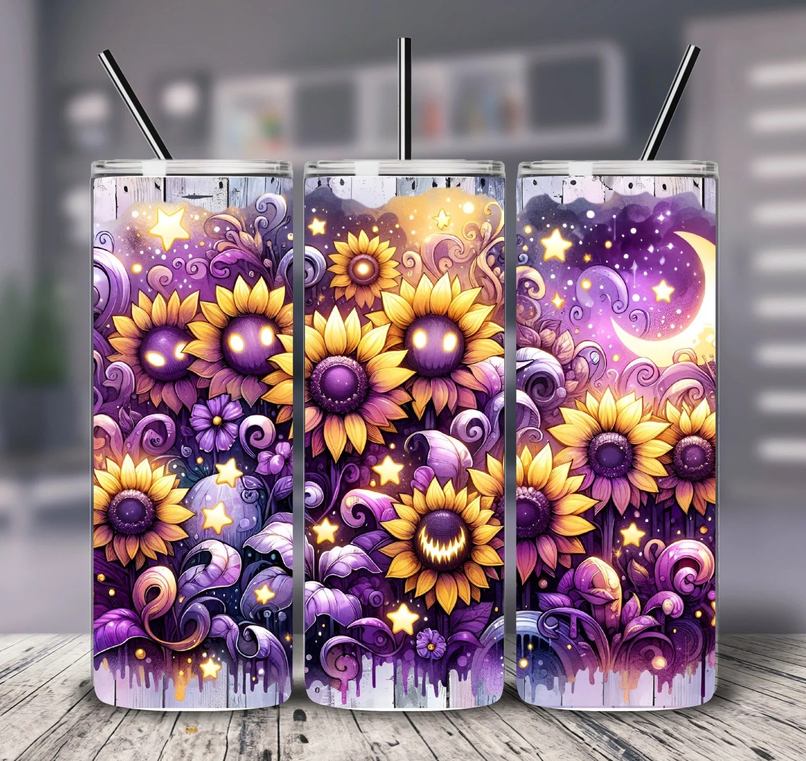 Spooky Purple Sunflower 20oz 30oz Tumbler, Fall Halloween Tumbler, Halloween Gifts