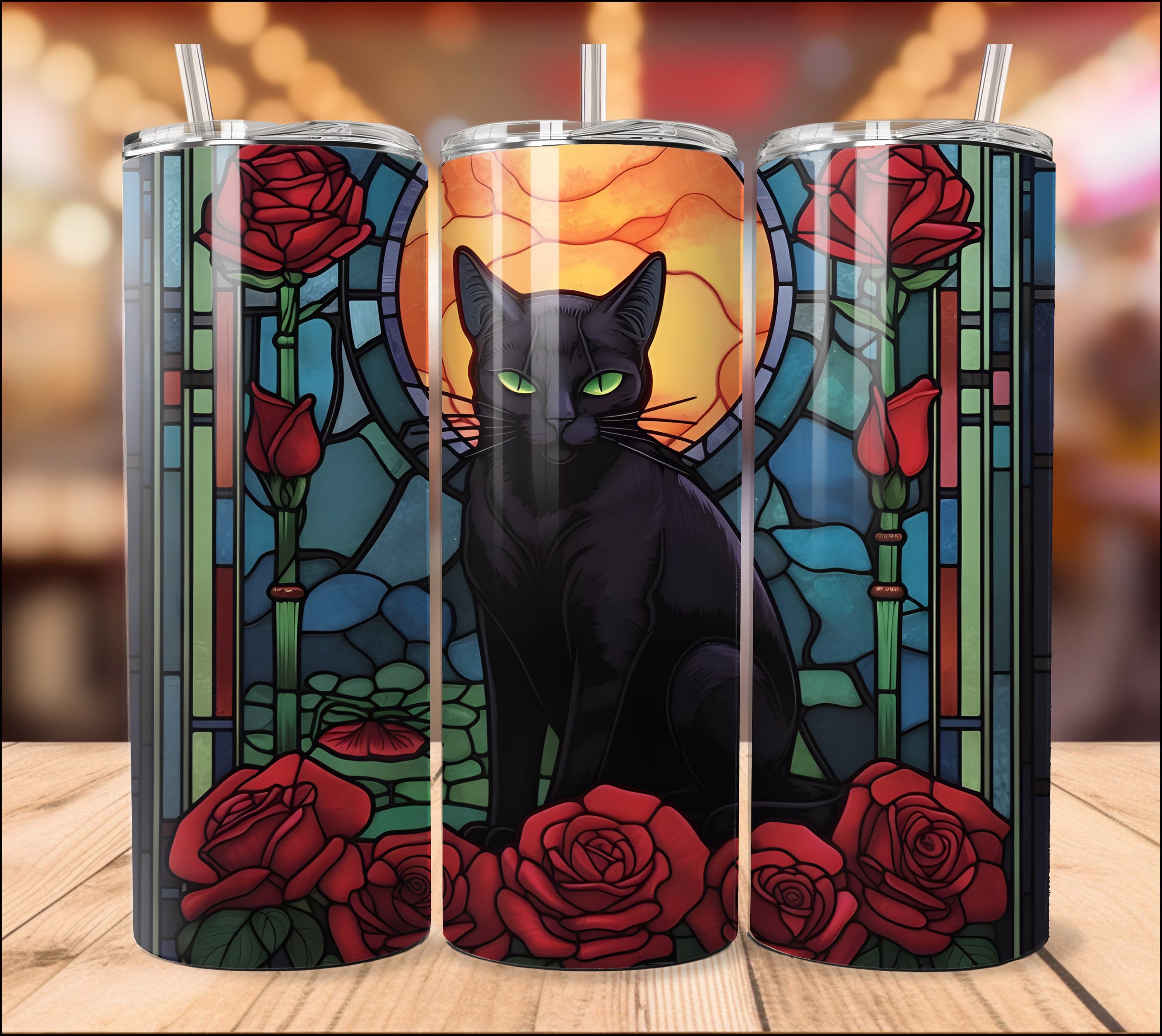 Gothic Black Cat & Roses 20oz 30oz Tumbler, Cute Halloween Black Cat Tumbler, Halloween Gifts