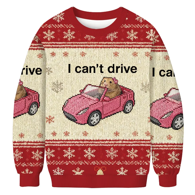 I Can't Drive Funny Hamster Meme Vintage Christmas Sweater, Ugly Xmas Sweater, Christmas Ugly Sweatshirt