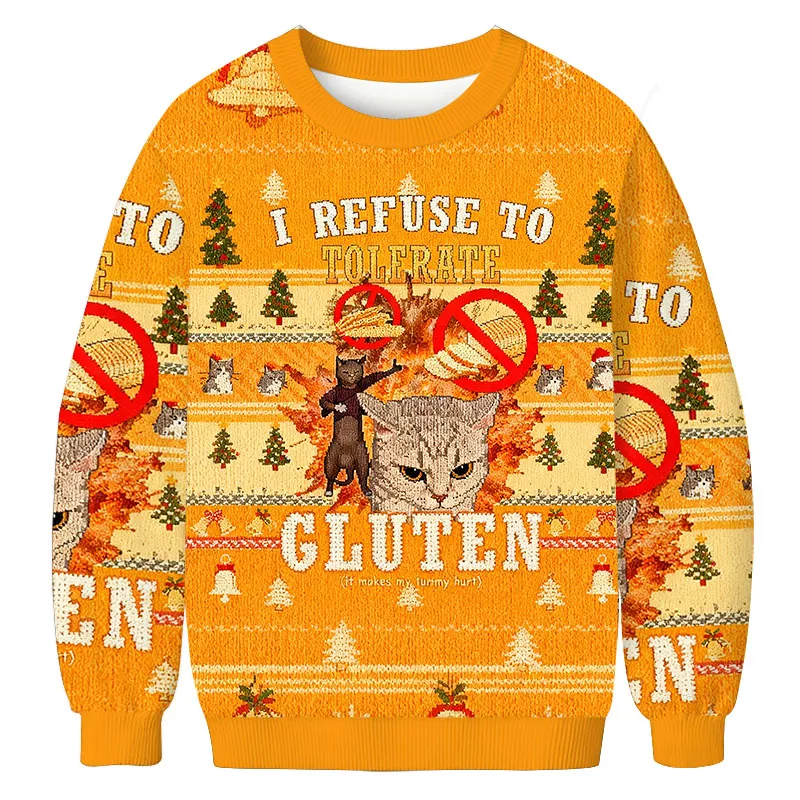 I Refuse to Tolerate Gluten Angry Cats Meme Funny Ugly Sweater, Ugly Xmas Sweater, Christmas Ugly Sweatshirt