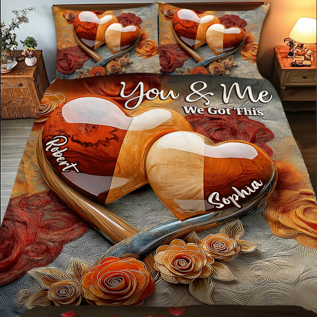 You & Me We Got This Personalized Bed Set, Custom Name Quilt Set, Couple Anniversary Gift
