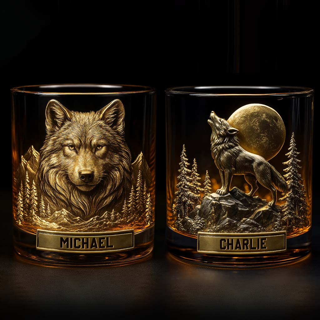 Cool Wolf Custom Whiskey Glass, Wild Vibe Personalized Whiskey Glasses, Wolf Mountain Whiskey Glass