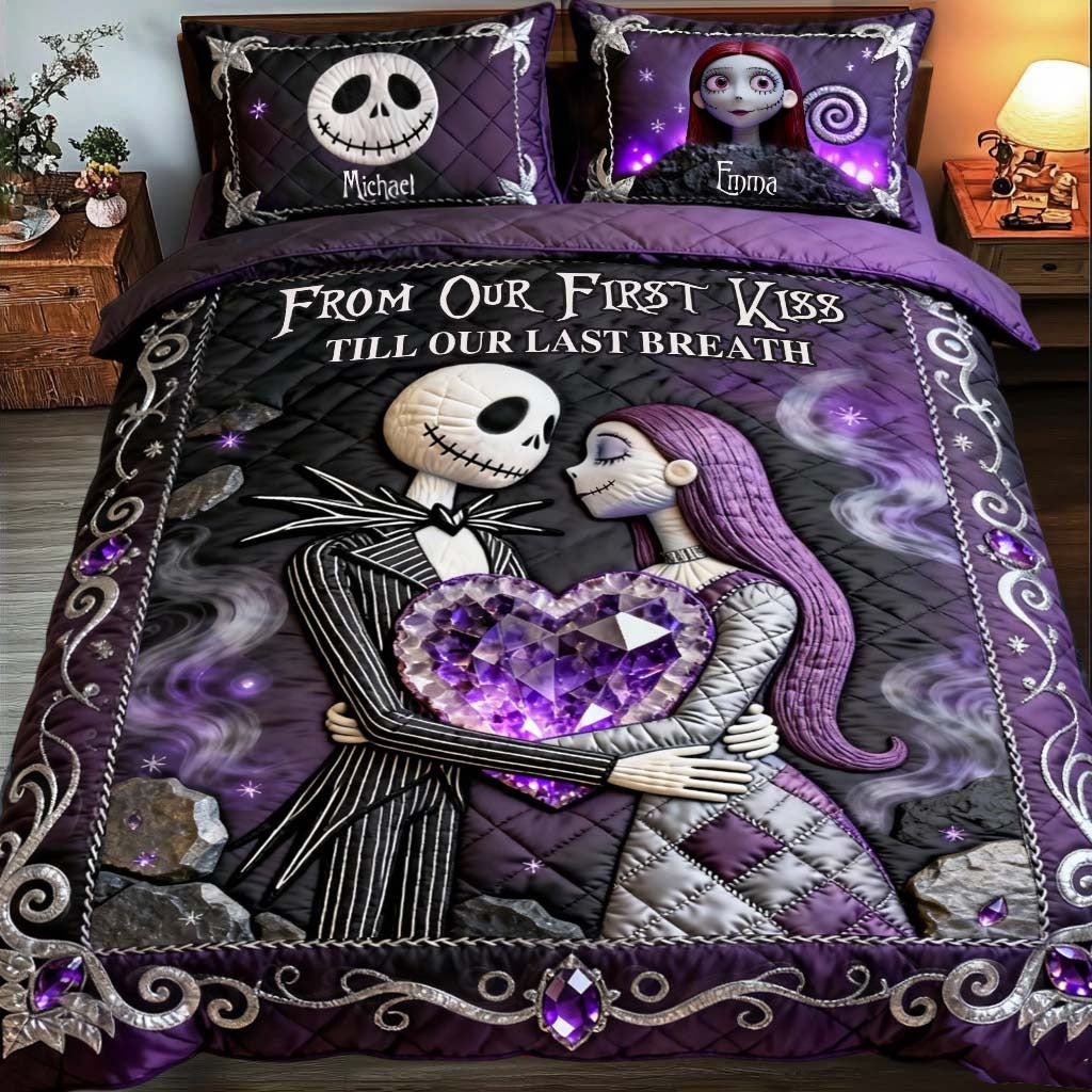 From Our First Kiss Till Our Last Breath Gothic Couple Bedding Set, Couple Anniversary Gift, Cool Valentine Gift