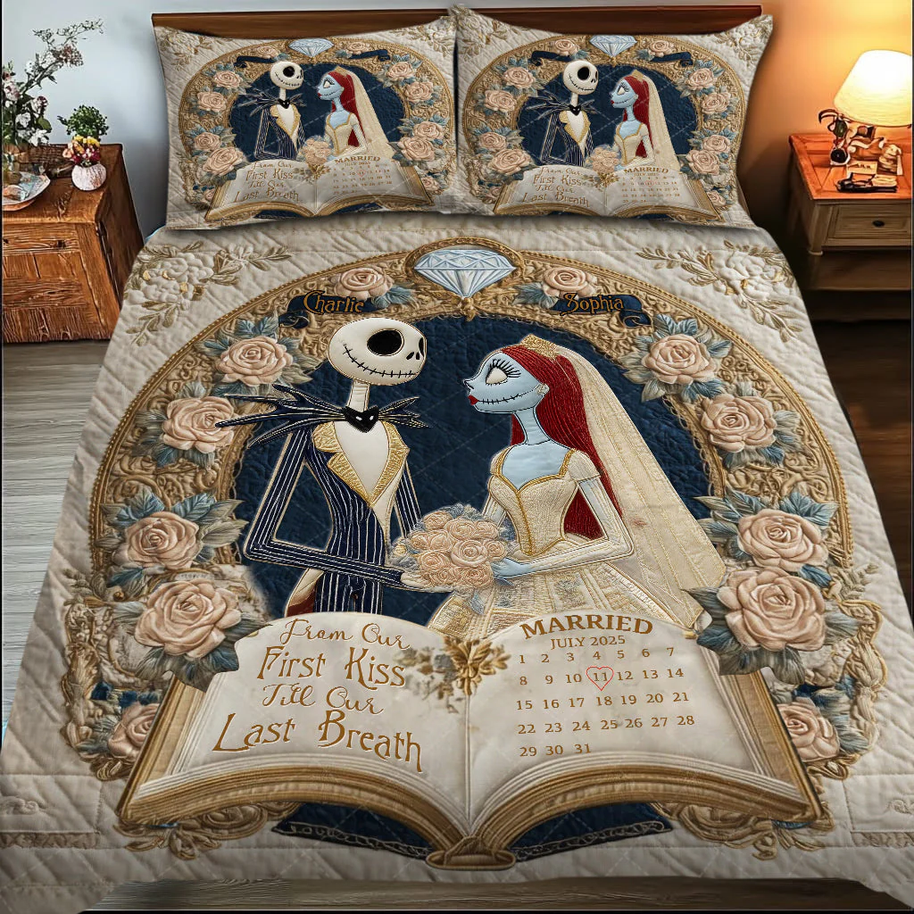From Our First Kiss Till Our Last Breath Personalized Bed Set, Romantic Bedroom Set, Couple Anniversary Gift