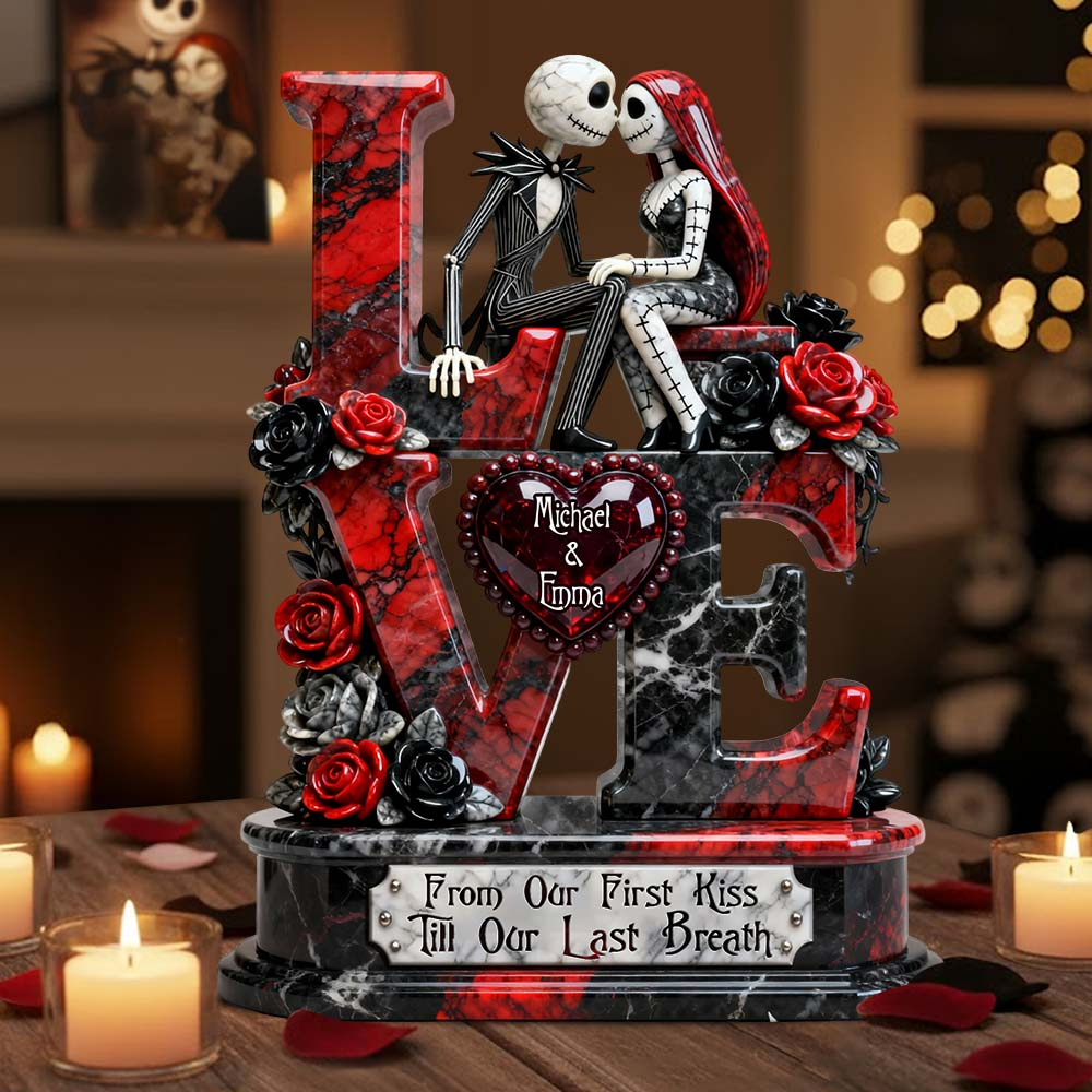 From Our First Kiss Till Our Last Breath Red And Black Rose Nightmare Couple Acrylic Plaque, Valentines Couple Gift