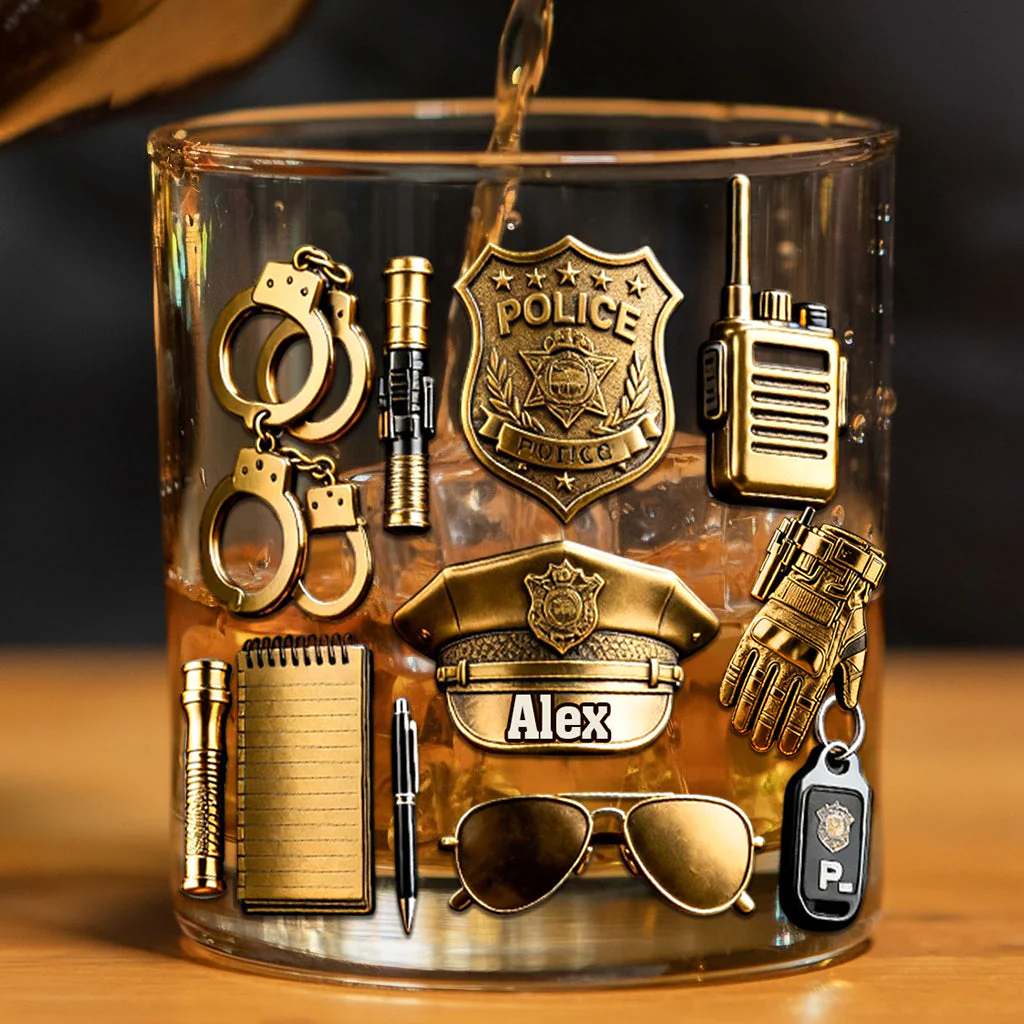 Police Officer Whiskey Glass, Luxury Whiskey Glass, Personalized Whiskey Glass, Gift For Police
