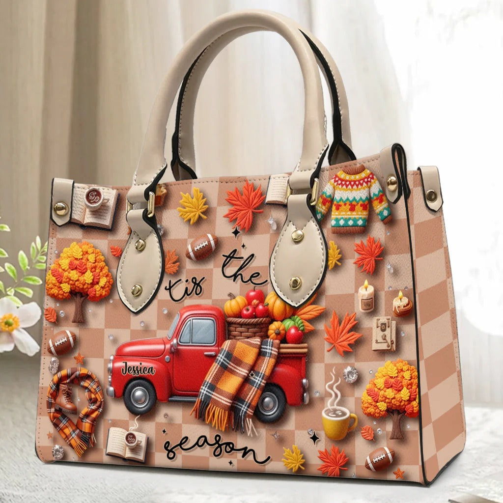 Tis The Season - Personalized Autumn Leather Handbag - Boho Handbag - Leather Shoulder Bag