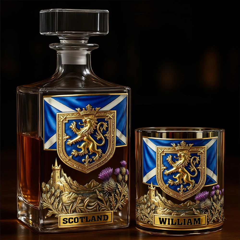Proud Scotland Whiskey Decanter Set, Patriot Gift, Luxury Whiskey Glass, Whiskey Decanter Set