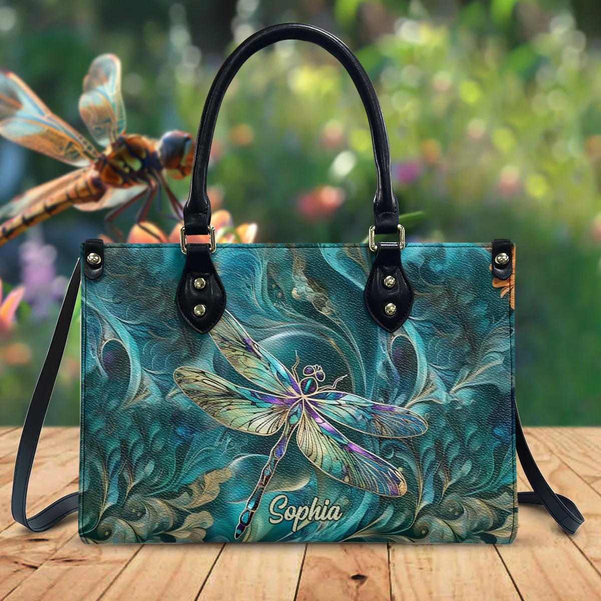 Beautiful Dragonfly - Personalized Dragonfly Leather Handbag - Boho Handbag - Leather Shoulder Bag