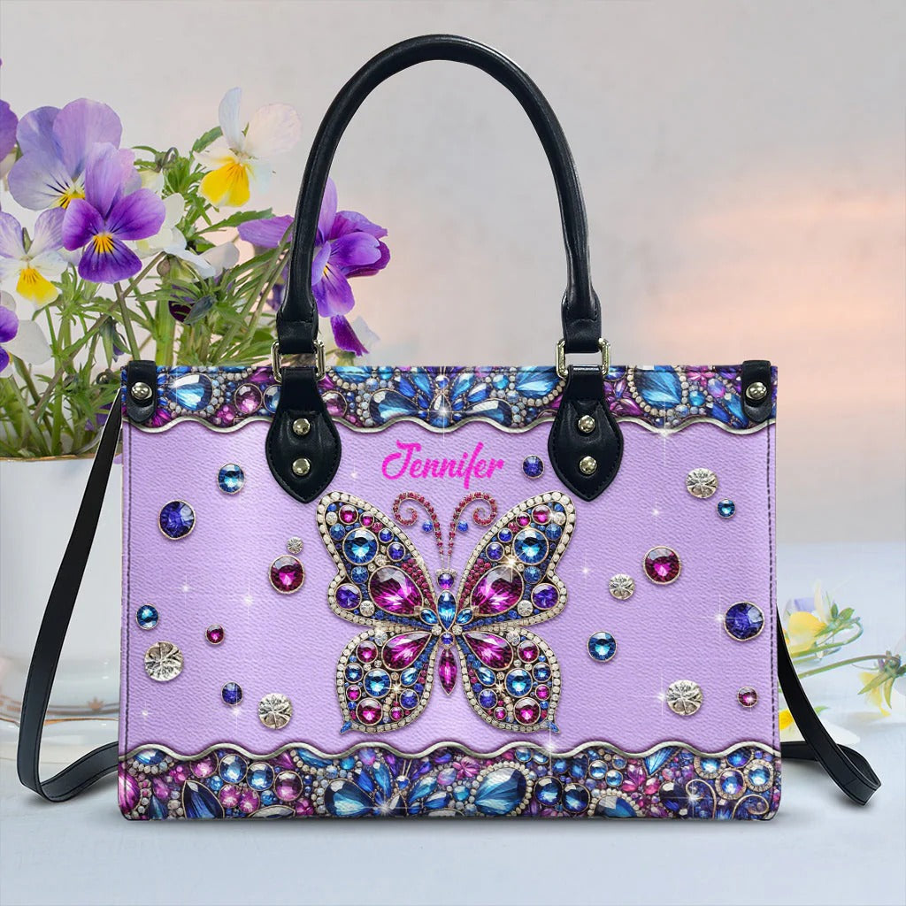 Sparkle Butterfly - Personalized Butterfly Leather Handbag - Boho Handbag - Leather Shoulder Bag