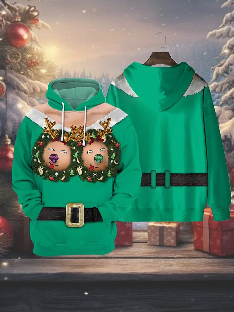 Fun Wreath Bra Christmas Costume Sweatshirt, Ugly Christmas Sweater, Christmas Hoodie