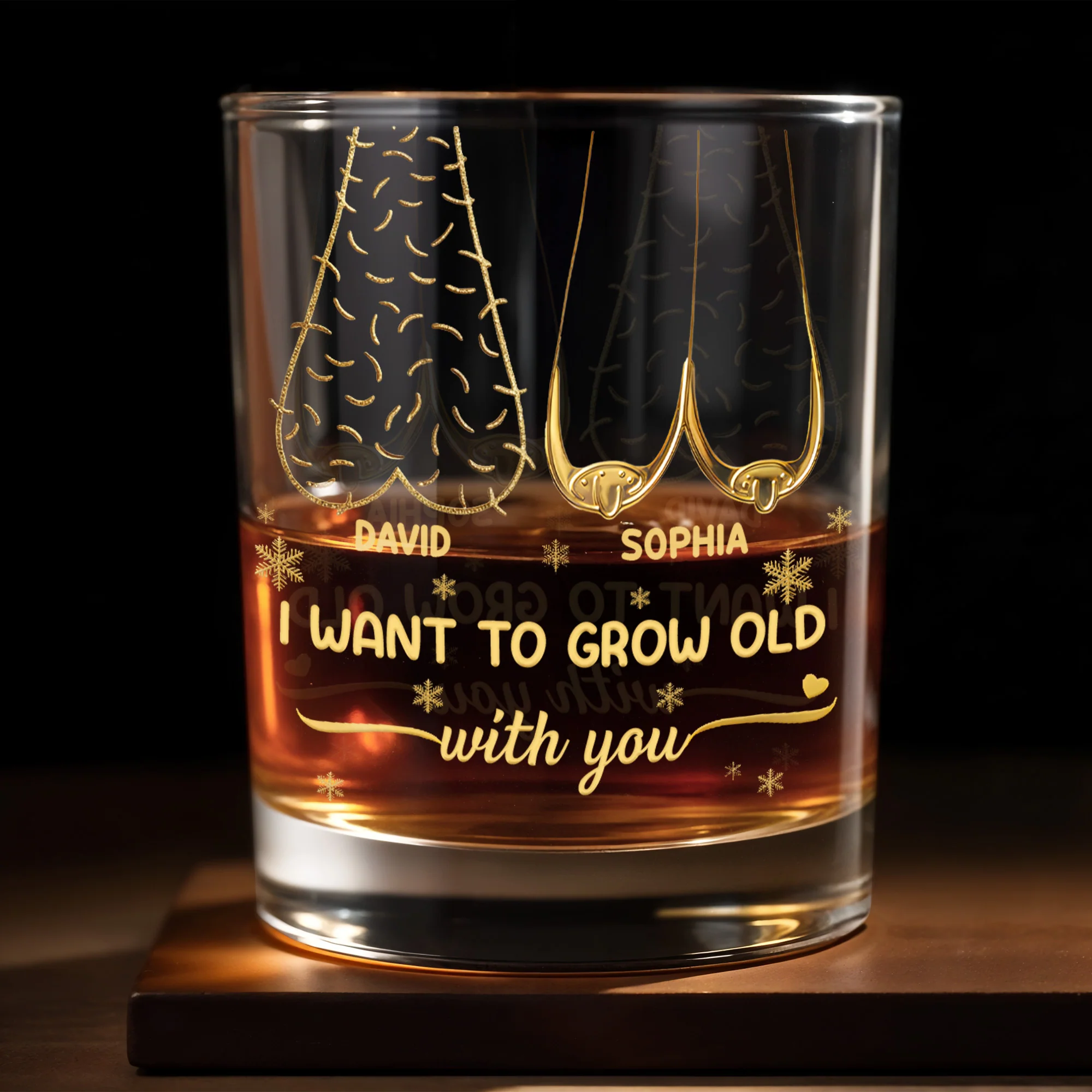 I Want To Grow Old With You, Custom Name Whiskey Glass, Gift For Couples And Spouses, Valentine's Day Gift