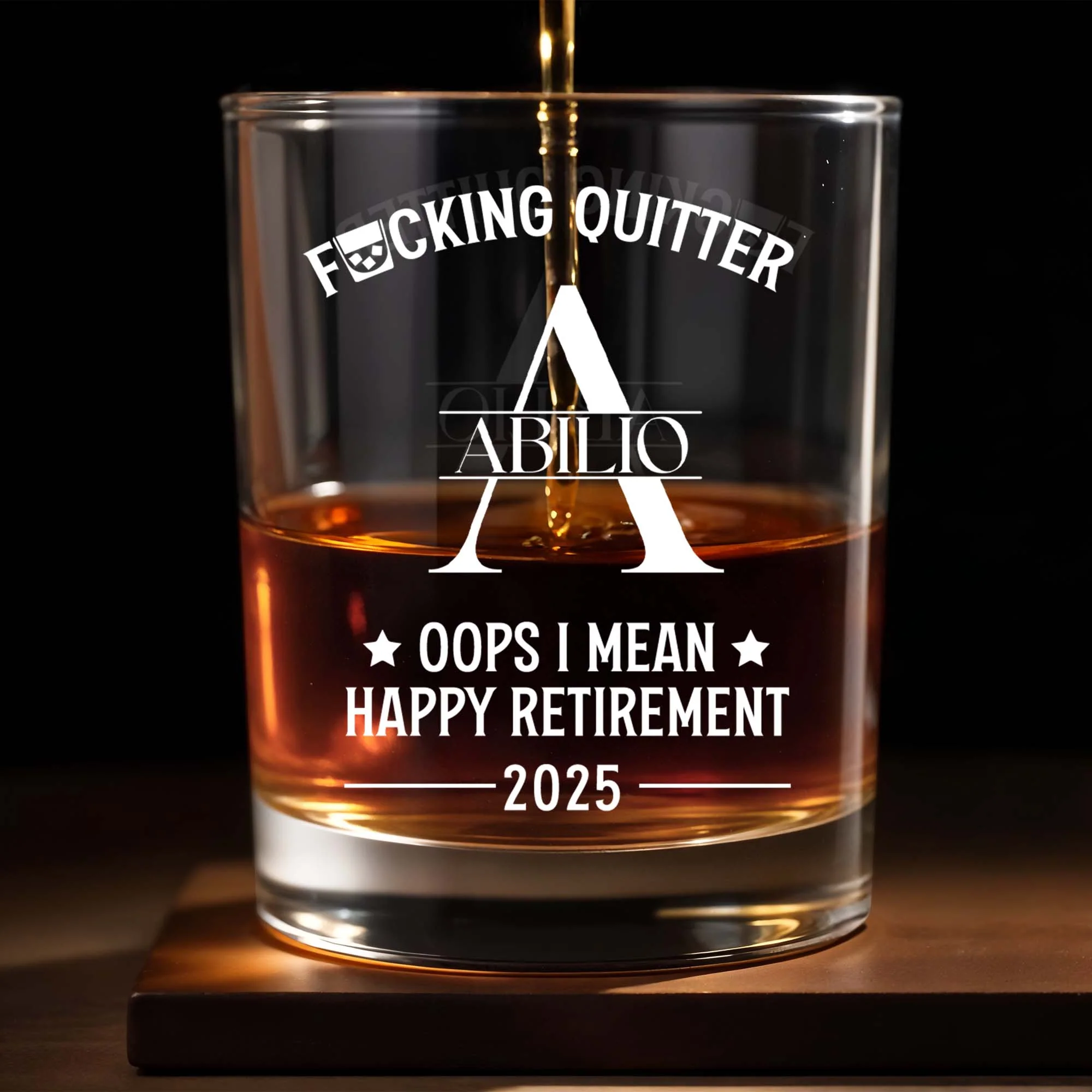 Fcking Quitter, Oops I Mean Happy Retirement, Custom Name Whiskey Glass, Gift For Coworkers