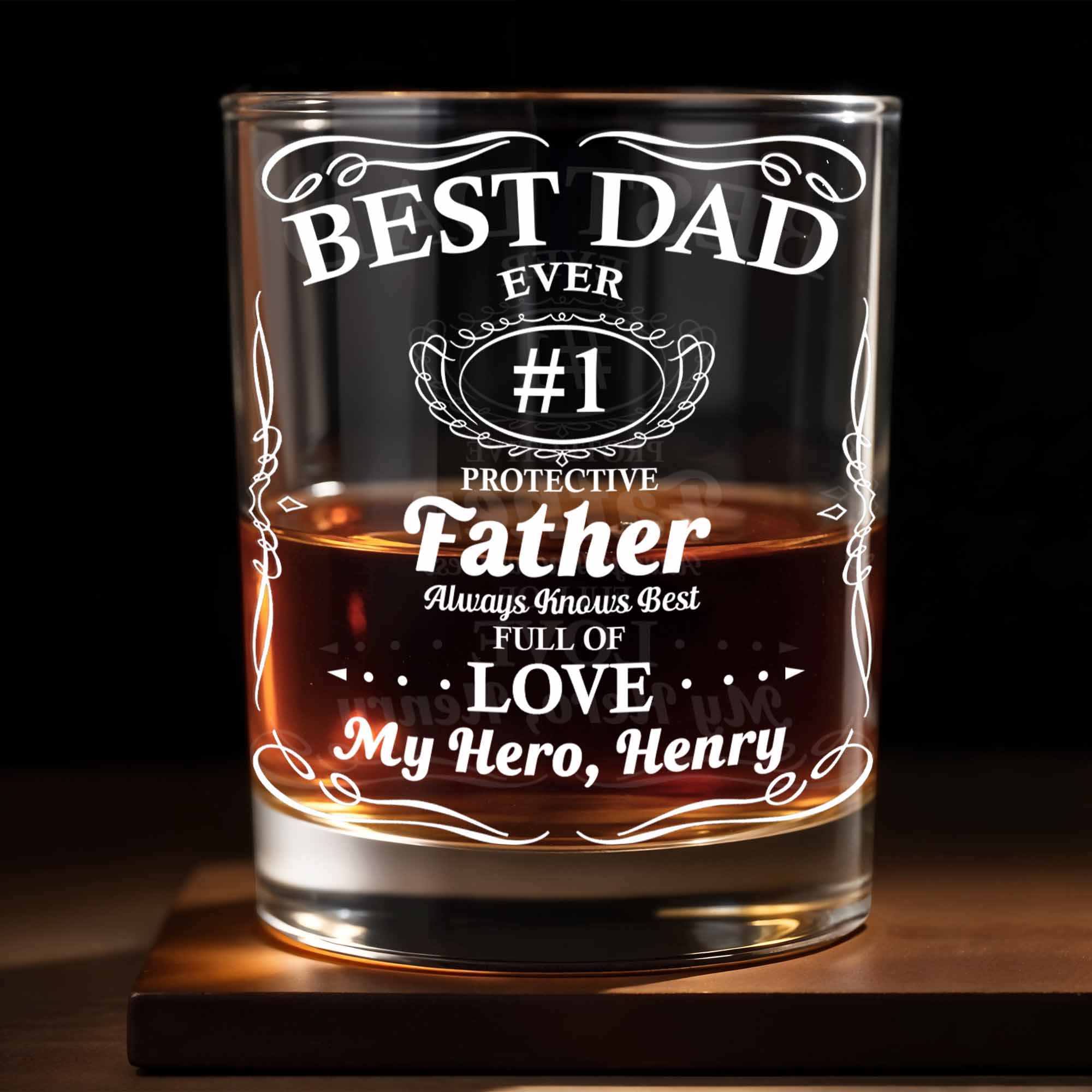 Best Dad Ever Trophy And Heart Design, Custom Whiskey Glass, Gift For Dads
