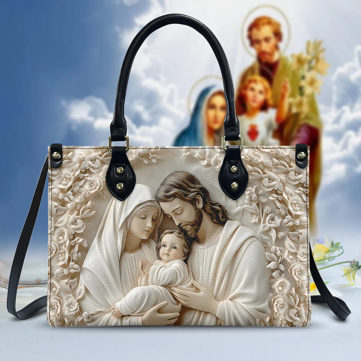 The Holy Family - Christian Leather Handbag - Boho Handbag - Leather Shoulder Bag