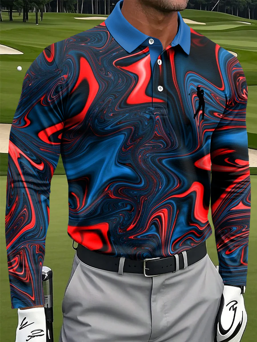 Multi Color Marble Texture Print Casual Business Polo Shirt, Polo Shirts For Men, Golf Gift For Men