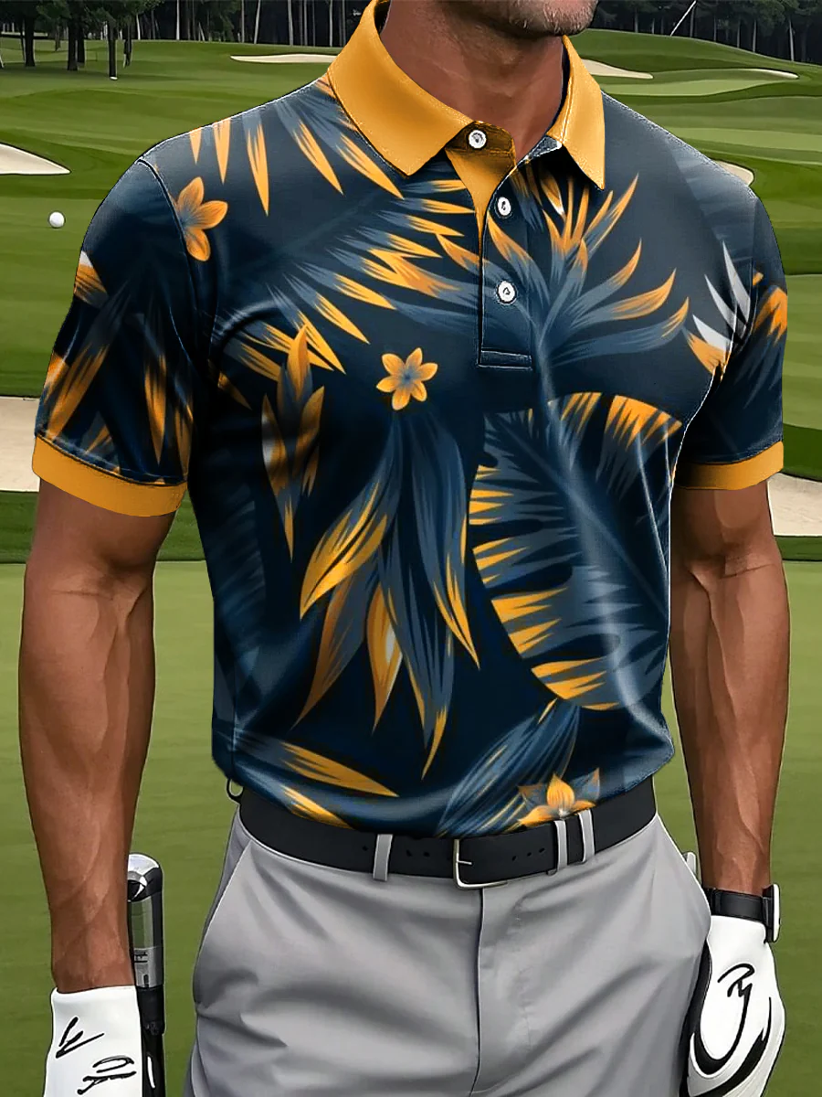 Hawaiian Tropical Palm Leaf Art Print Casual Business Polo Shirt, Polo Shirts For Men, Golf Gift For Men