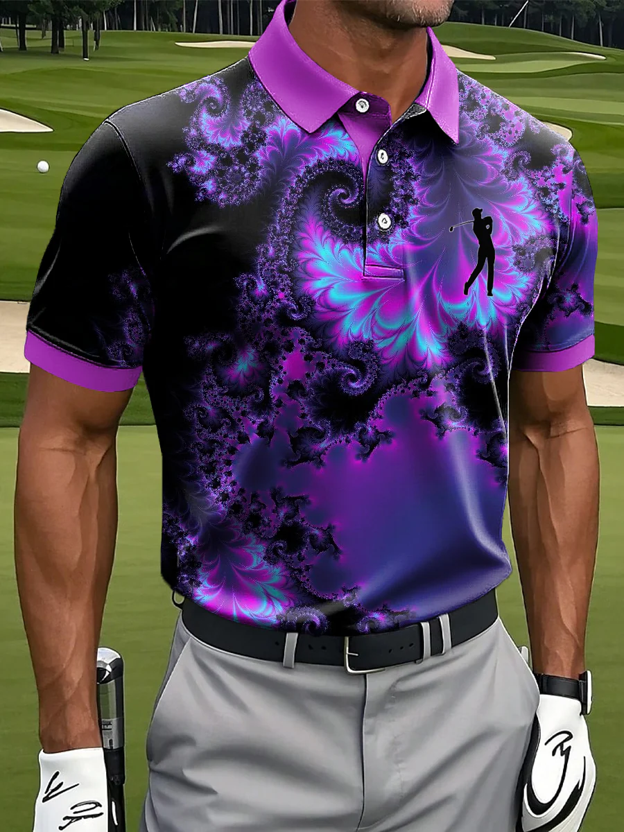 Retro Art Abstract Spiral Print Casual Business Polo Shirt, Polo Shirts For Men, Golf Gift For Men