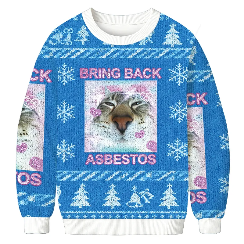 Bring Back Asbestos Fun Cat Vintage Christmas Sweater, Ugly Xmas Sweater, Christmas Ugly Sweatshirt