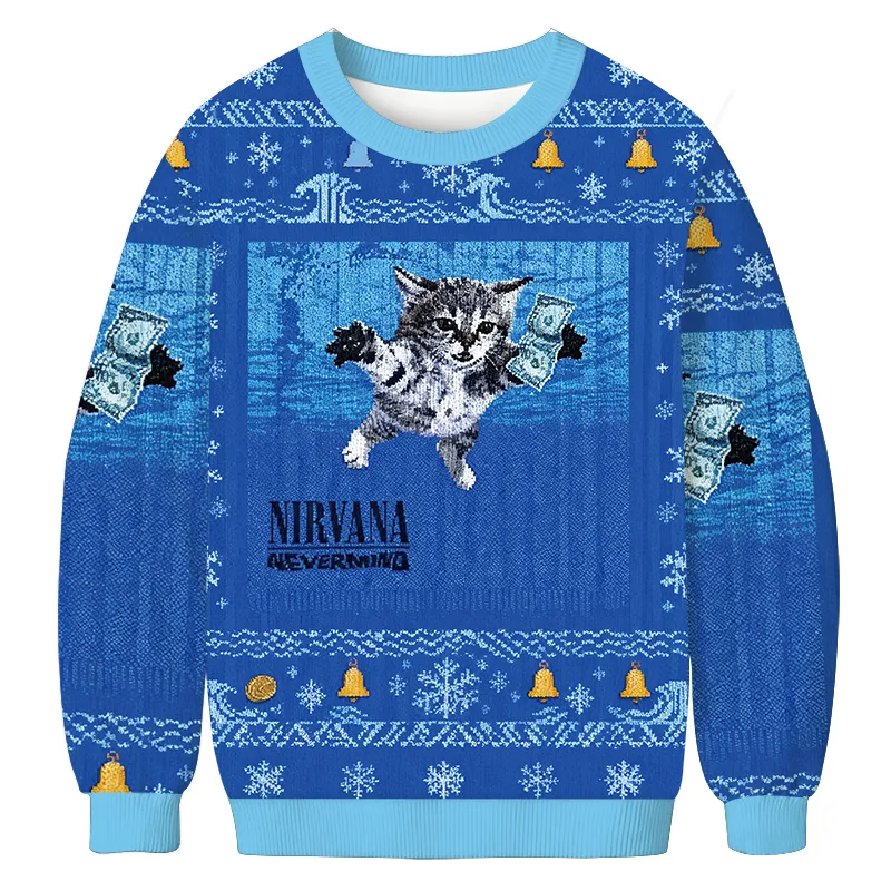 Nirvana Cat Vintage Christmas Sweater, Ugly Xmas Sweater, Christmas Ugly Sweatshirt