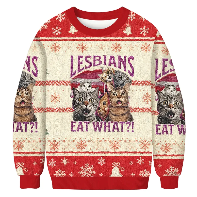 Red Lesbians Eat What Fun Cats Vintage Christmas Sweater, Ugly Xmas Sweater, Christmas Ugly Sweatshirt
