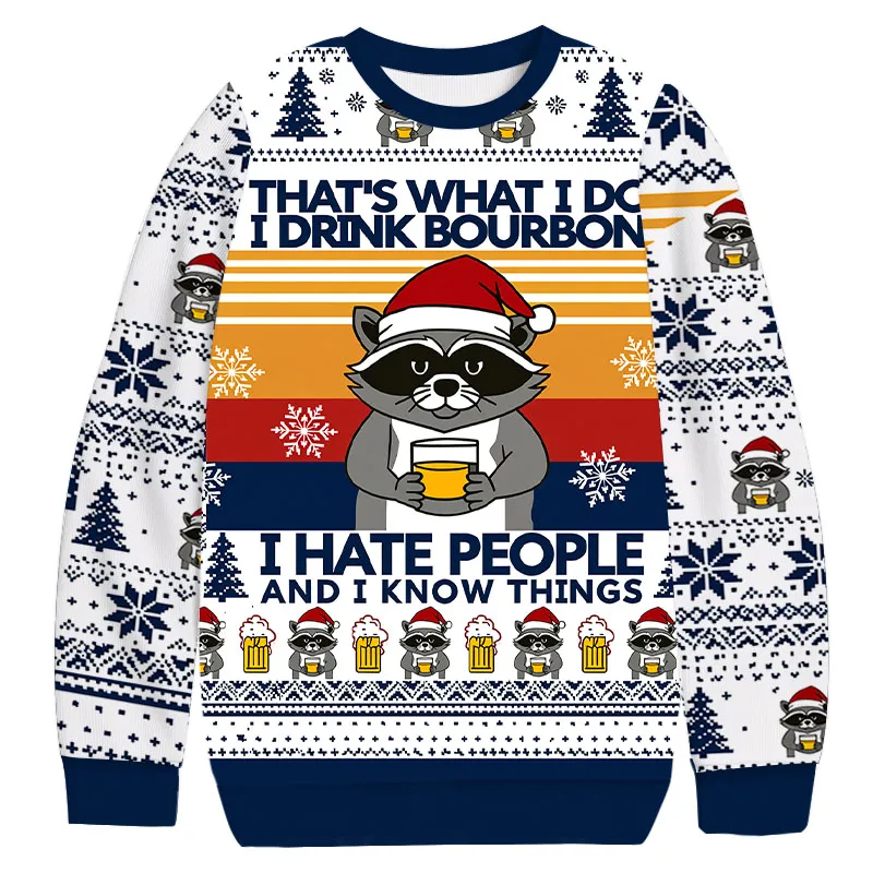 Raccoon Drinking Beer Christmas Ugly Sweatshirt, Vintage Christmas Sweater, Ugly Xmas Sweater